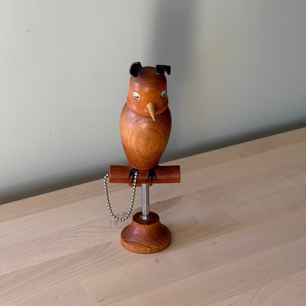 Vintage MCM Carved Wooden Owl Bottle Opener Teak Barware 1960s Danish Style